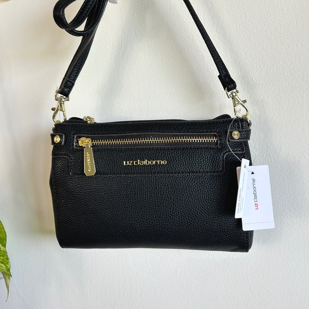NWT Liz Claiborne Elly Convertible Crossbody Bag Black Gold Tone Business Casual